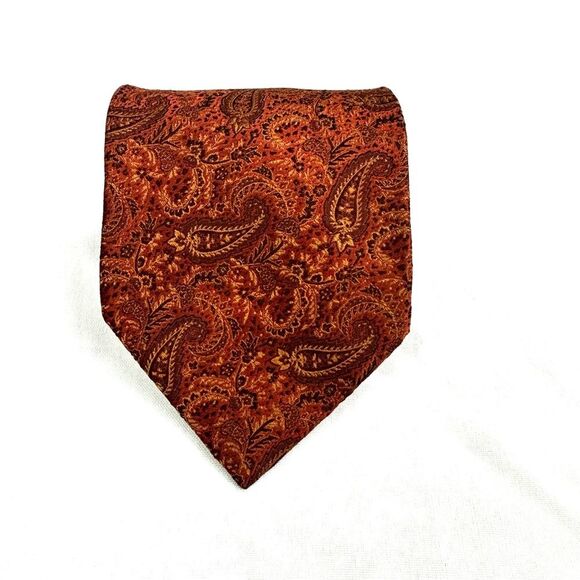 Jos.A.Bank Signature Collection Orange Paisley Print Men's Silk Tie / Necktie - Picture 5 of 9